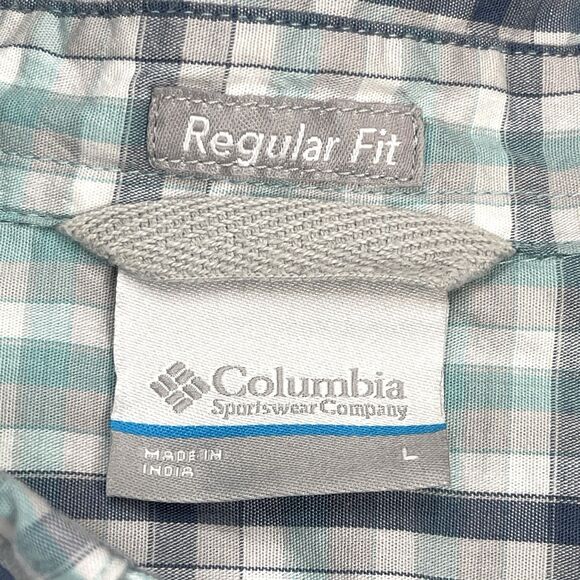 Columbia Shirt Mens Size Large Short Sleeve Button Front Blue Green Plaid - Picture 4 of 8